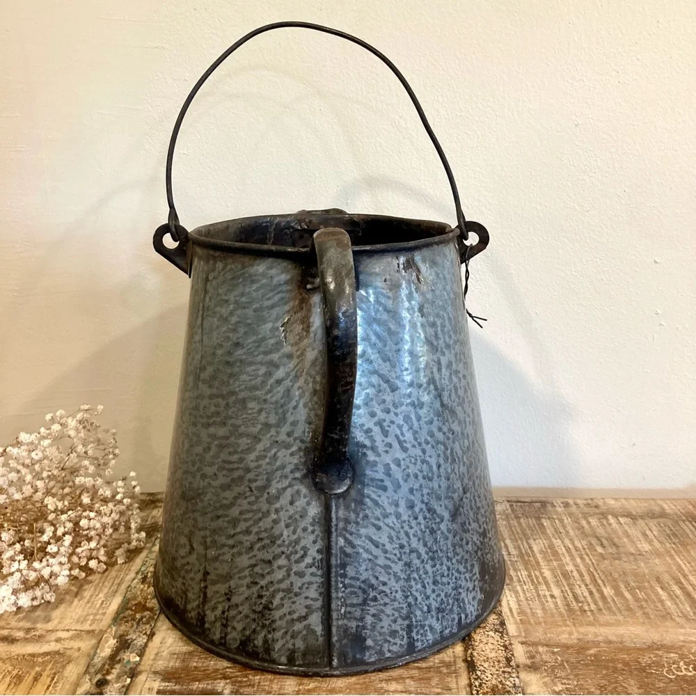 Distressed Gray Graniteware Enamelware Cowboy Coffee Pot Rustic Farmhouse Decor